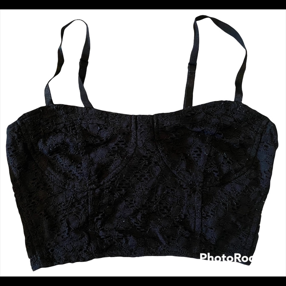 Bustier Style Black Lace Crop Top - Teen Small